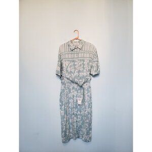 Vtg Together! Women 18 Midi Dress 100% Rayon Floral Blue Short Sleeve Belted NWT